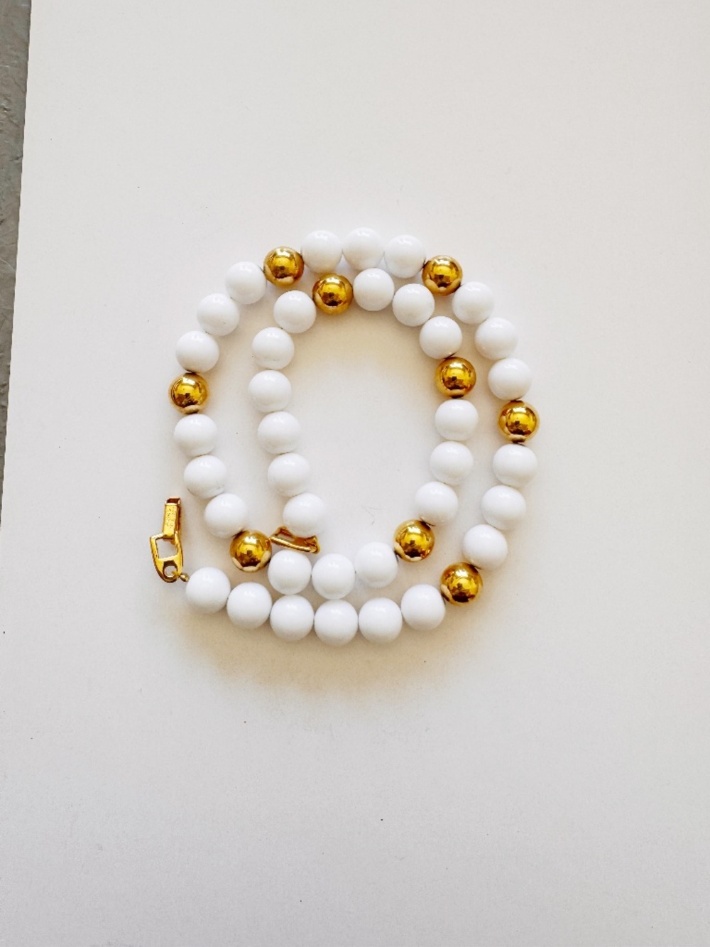 Vintage Napier Signed White Gold Bead Necklace 18"